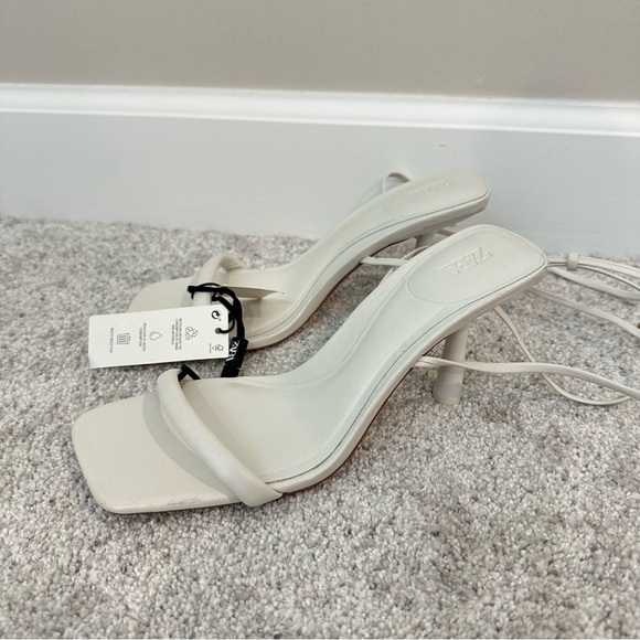 NWT Zara White Square Toe Wrap Heeled Sandals - Picture 8 of 14